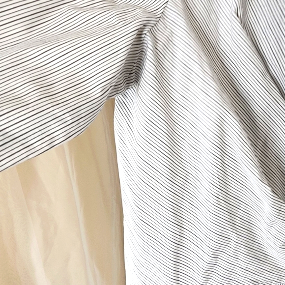 Sheike top pin striped long sleeve notch collar wrap shirt - size 10 - Picture 5 of 10